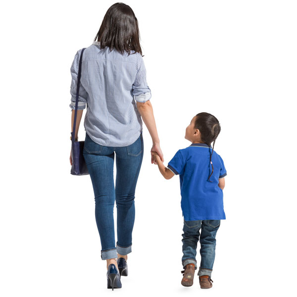 Asian woman walking with child cut out