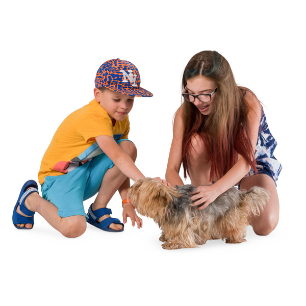 Kids playing with dog cut out